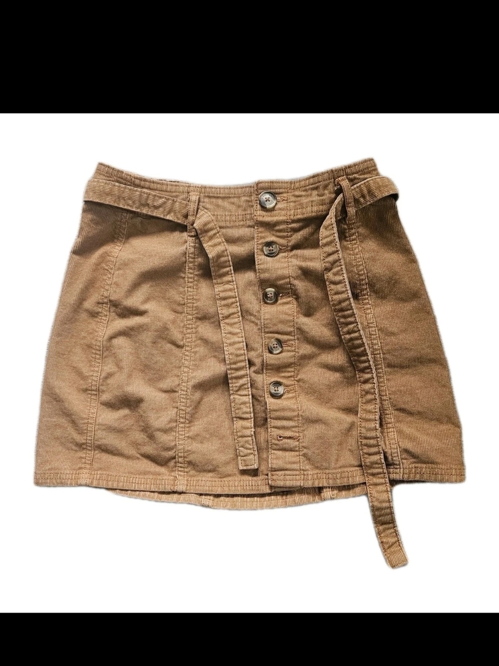 American Eagle Outfitters CorduroyTan Button-Front Mini Skirt with Tie